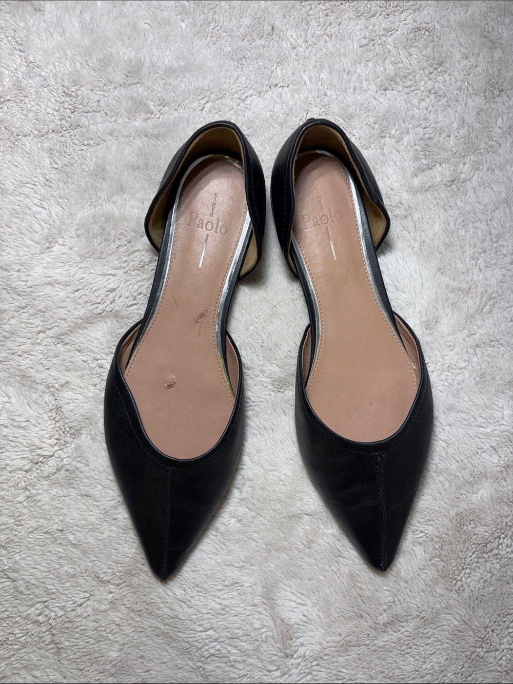 Paolo Black Pointed D'Orsay Slip-On Flats